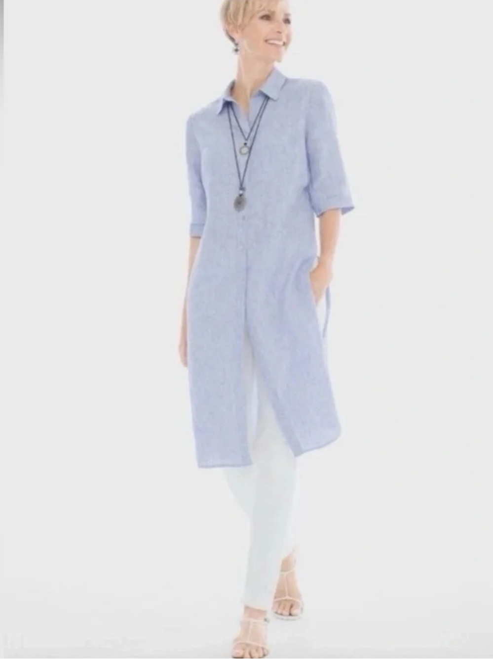 Chico's 100% Linen End on End Shirt Dress
Button short sleeve oversized top SZ L